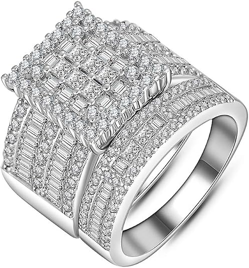 Hiyong 2PCS CZ Stackable Ring Sets - Rectangle Cubic Zirconia Square Engagement Wedding Rings for Women Jewelry Gift (7): Buy Online at Best Price in UAE