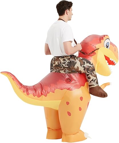 Miniatura 6 de COMIN Disfraz inflable de dinosaurio para adultos, disfraz de dinosaurio inflable de Trex, disfraz naranja para fiesta de Halloween