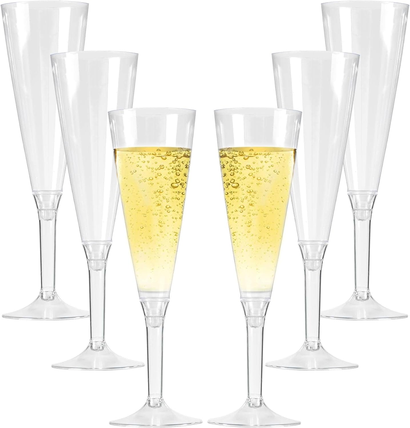 HAADI Classic Champagne Flutes, Set of 6 150ml Stemmed Plastic