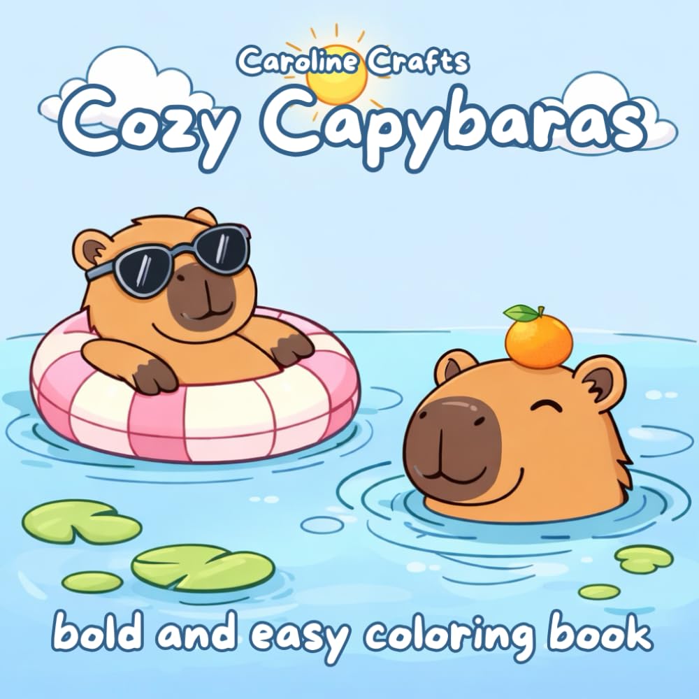 Cozy Capybaras Coloring Book | Kawaii Cute Capybara Designs | 40 Bold and Easy Pages for Relaxation, Stress Relief & Fun | For Kids and Adults | 8.5 x 8.5 Inches