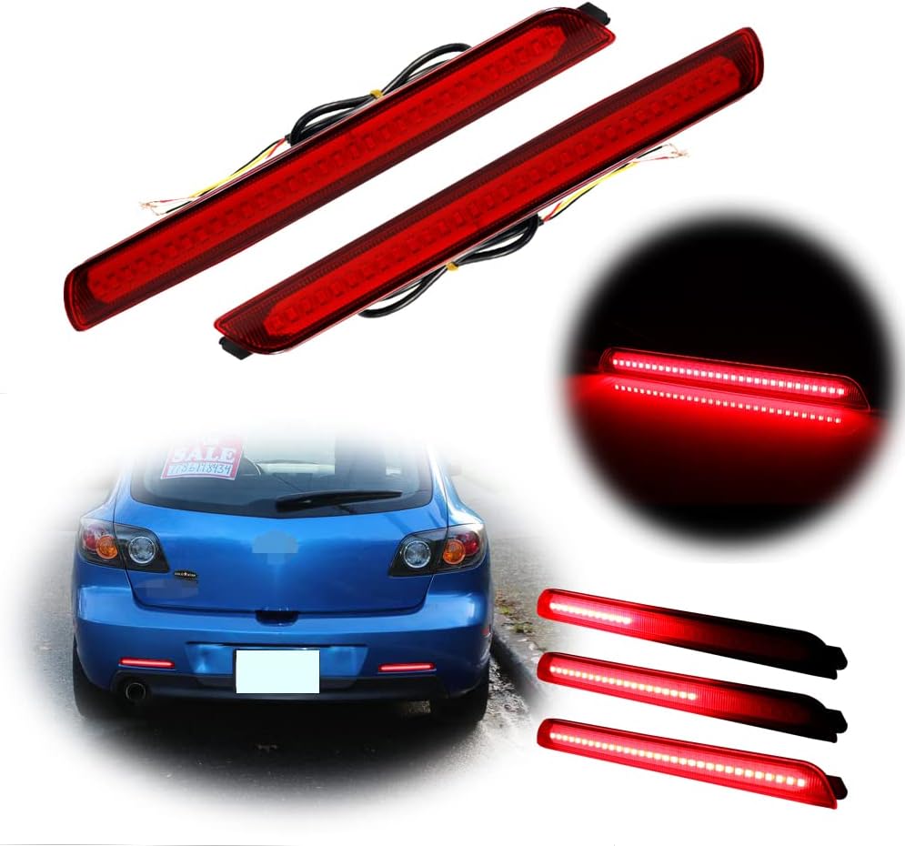 Red Lens LED Lamp for 2004-2009 Mazda 3,2007-2009 Mazdaspeed3 Rear Fog Bumper Reflector Brake Tail Sequential Flash Signal Lights