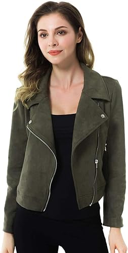 Apperloth chaquetas cortas de ante sintético para mujer de manga larga con cierre de cremallera chaqueta de motociclista