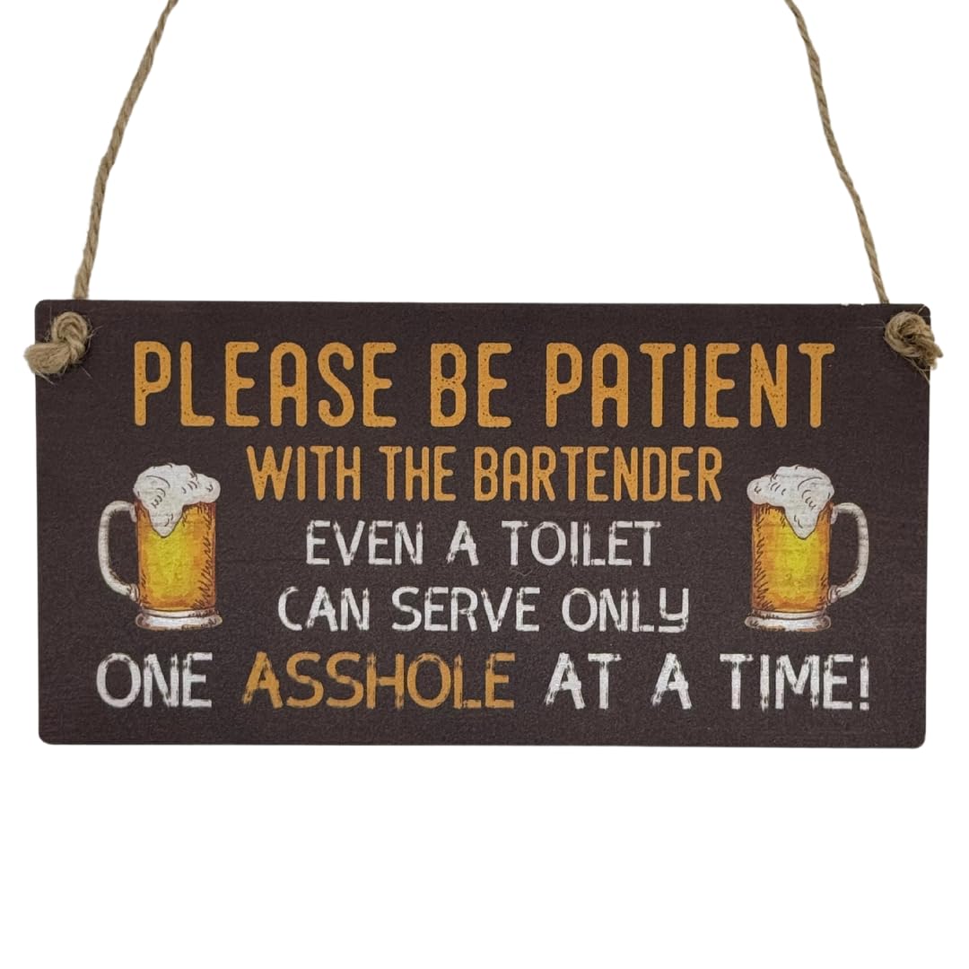 Second Ave Funny Joke Bartender Wooden Hanging Rectangle Home Bar Pub Sign Plaque