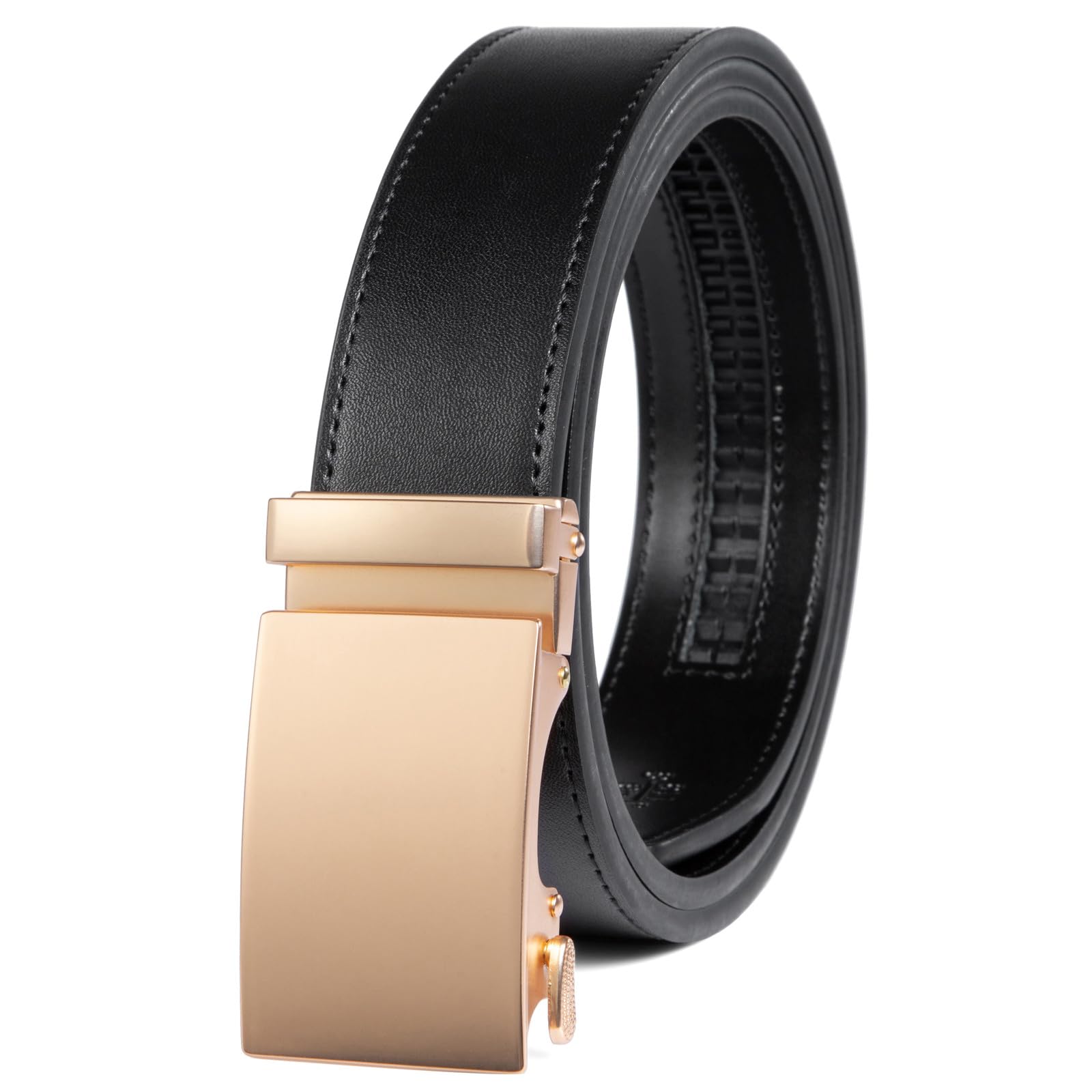 Drowsmen Leather ratchet belt 1 3/8" with Click Sliding Automatic Buckle, Adjustable belt Trim to Fit