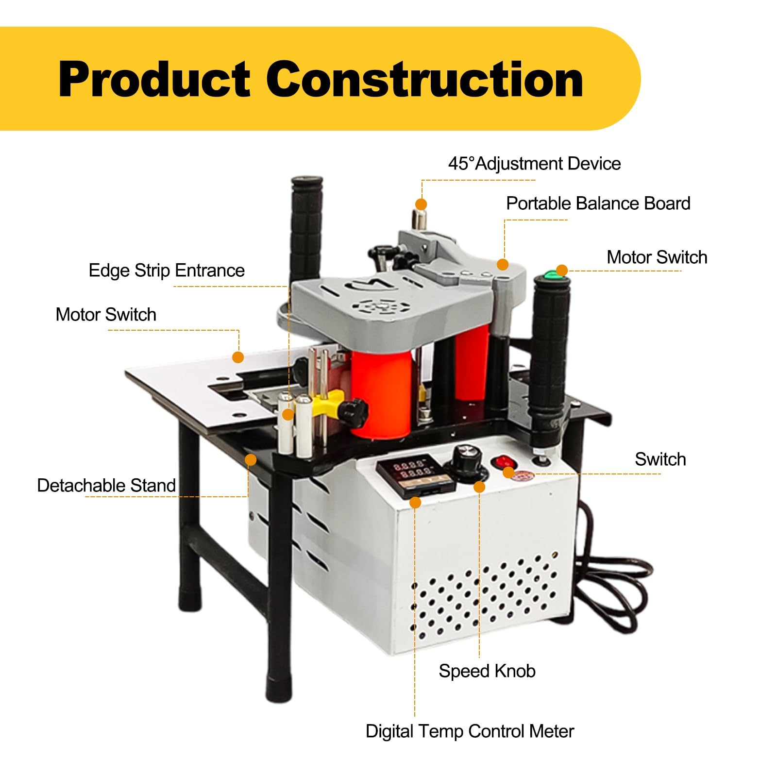 Kantenanleimmaschine Manuell, Tragbare Kantenanleimmaschine Für Werkstatt, Kantenbandgerät Für Holz/Pvc, DIY Möbel, Einstellbare Geschwindigkeit