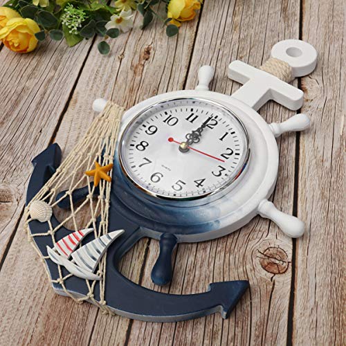 Sewacc ZG405N8QJ18JN1607G3G1E Nautical Decor Wall Clock Anchor Clock Mediterranean Style Boat Wheel Wall Clock Coastal Beach Theme Nautical Wheel Rudder Steering Decor Wall Hanging Clock Beach Clock thumb #4