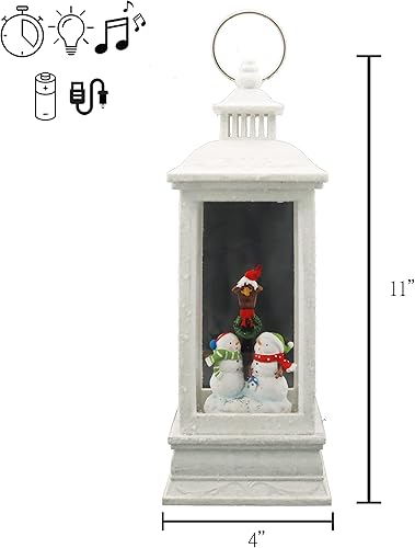 Miniatura 2 de Victory Creative Linterna musical de muñeco de nieve y casa de pájaros de 11 pulgadas de alto con purpurina giratoria, funciona con pilas,
