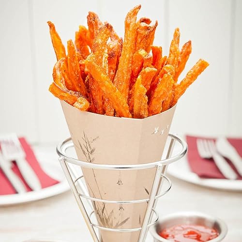 Miniatura 9 de Restaurantware Soporte para papas fritas de 2.5 x 5 pulgadas, 1 con soporte para salsas, espiral, resistente a los arañazos, soporte de cono de