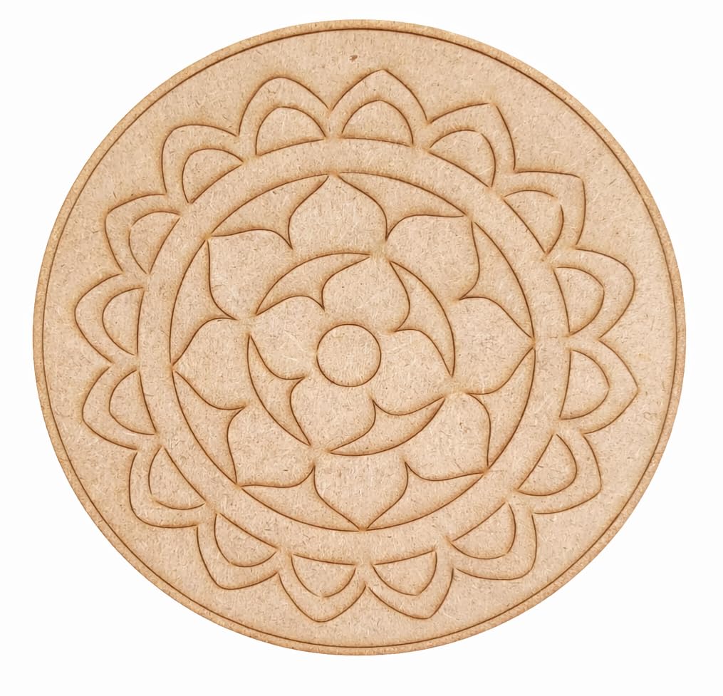 6 Pcs MDF Mandala Art Base – Lotus Bloom Mandala Design (15cm Round) | Laser Engraved Wooden Cutouts for DIY Painting, Resin Art, Wall Decor, Craft Projects, Home Decoration & Gift Purpose | Premium MDF Boards Set-image-3