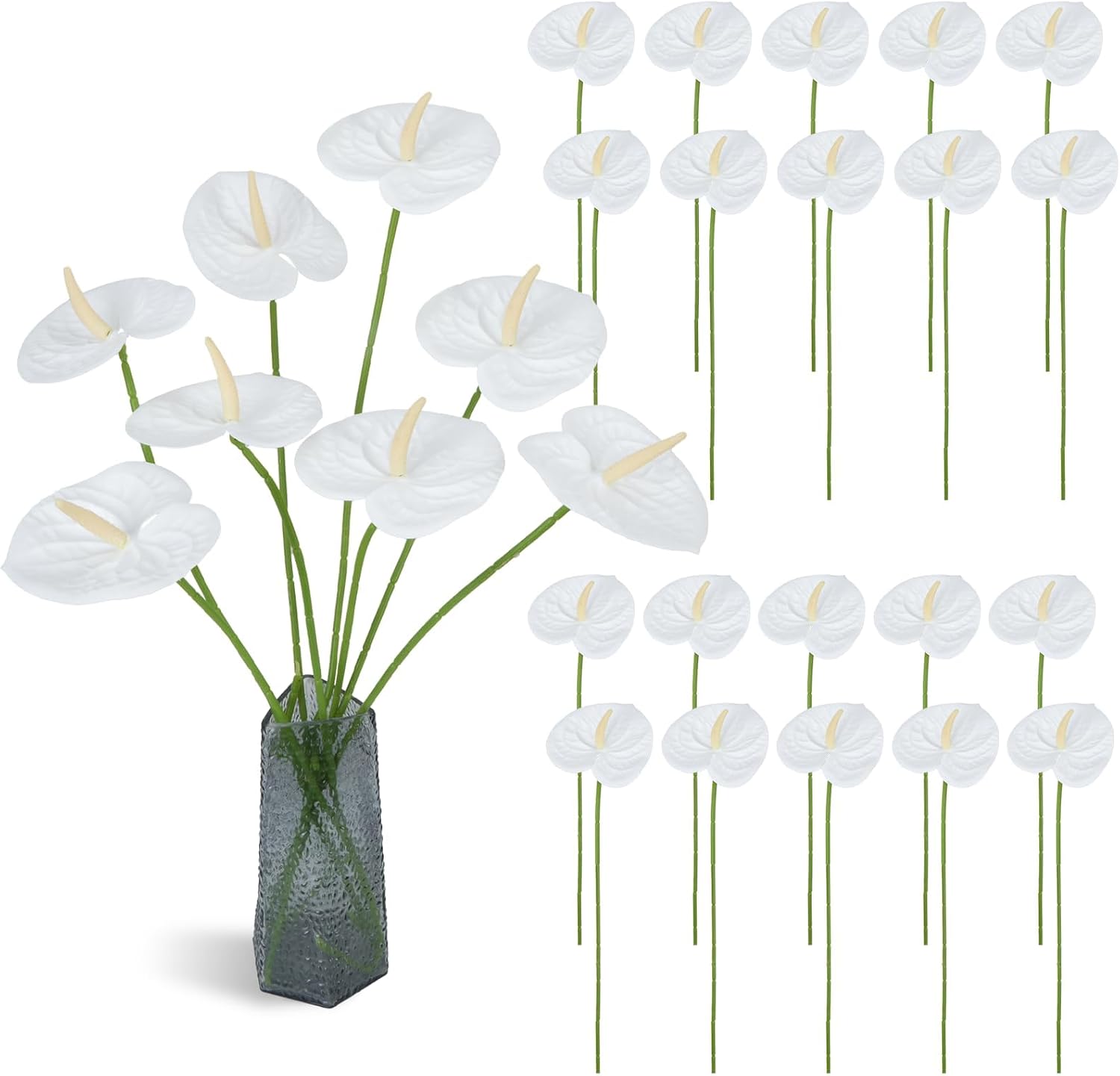 20 Pcs Faux Anthurium Artificial Flowers 23.6 Inch Fake Tropical Flowers for DIY Vase Bouquets Centerpiece Arrangements Wedding Bridal Shower Party Home Décor (White)