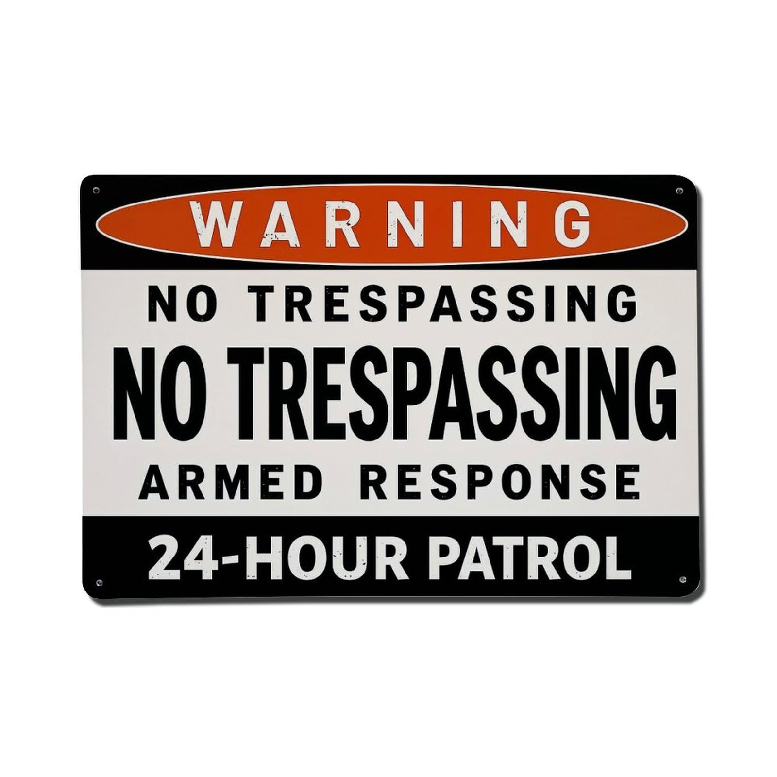 Jdfenggu Vintage Warning No Trespassing Armed Response Retro Metal Tin Sign, Metal Poster For Bar, Home, Man Cave, Kitchen, Laundry Room Art Decor 8X12 Inch