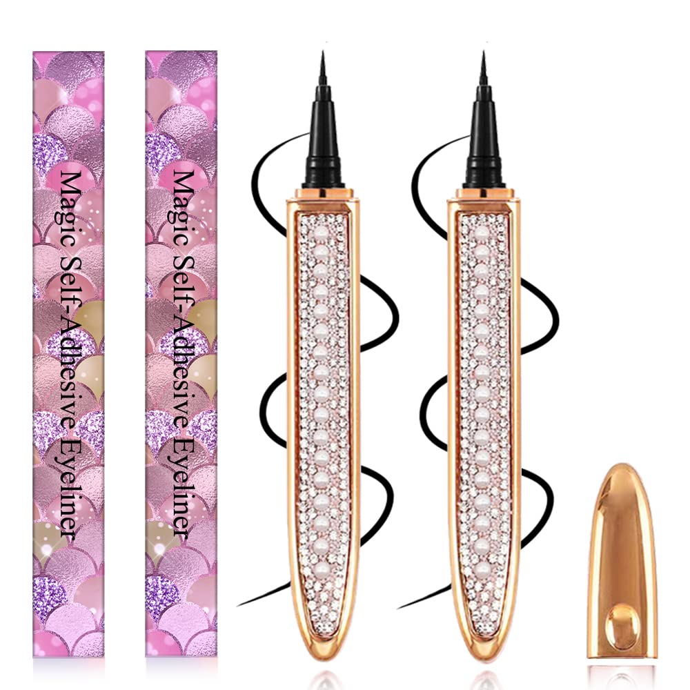 2022 Upgraded Black Eyelash Glue Pen Self-Adhesive 2 in 3 Eyeliner for Normal False Lashes Long-Lasting Eye Liner for Sensitive Eyes Quick Drying Latex-Free Eye Makeup(2Pcs Black)