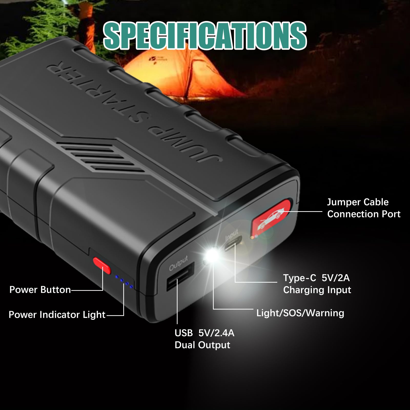 Avviatore Batteria Auto 1500A (Fino a 7.0L Gas e 5.5L Diesel) 12V Jump Starter Booster, Power Bank, Torcia LED, Porta USB per Smartphone