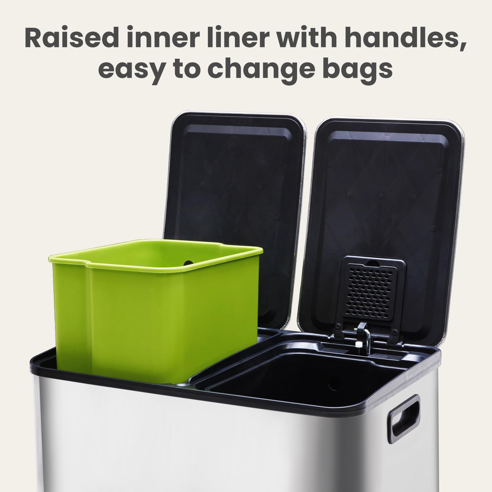 Cubo De Basura Doble Para Cocina | 15 Litros | Separación Secos/húmedos | Tapa Con Pedal | Color Gris