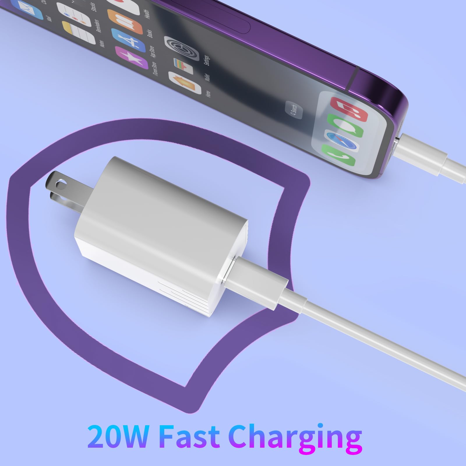 Wall Charger for iPhone 14 Pro Max iPhone 13 12 11 XSXR iPad 2 Pack 20W PD iPhone Charger with 2 Pack 6FT Type C iPhone Lightning Cable USB C Fast Charging USB C Power Adapter