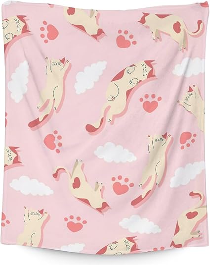Cat Blanket Gifts - 40"x50" Cute Throw for Kids & Adults - Pink Soft Fuzzy Blankets for Bed, Couch & Living Room
