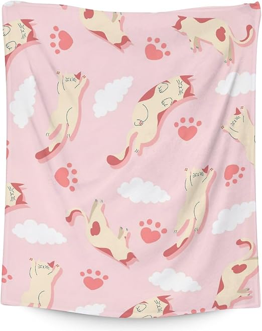 Cat Blanket Gifts - 40"x50" Cute Throw for Kids & Adults - Pink Soft Fuzzy Blankets for Bed, Couch & Living Room
