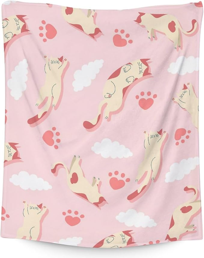 Cat Blanket Gifts - 40"x50" Cute Throw for Kids & Adults - Pink Soft Fuzzy Blankets for Bed, Couch & Living Room