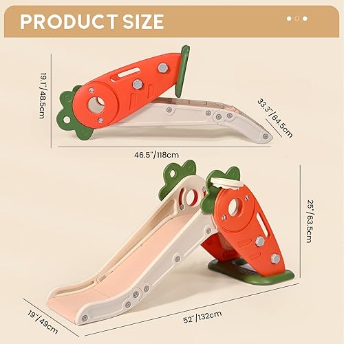Miniatura 3 de YMYMGGI Tobogán para niños pequeños, parque de juegos para interiores y exteriores, 3 en 1, lindo juego de zanahoria independiente, juego de
