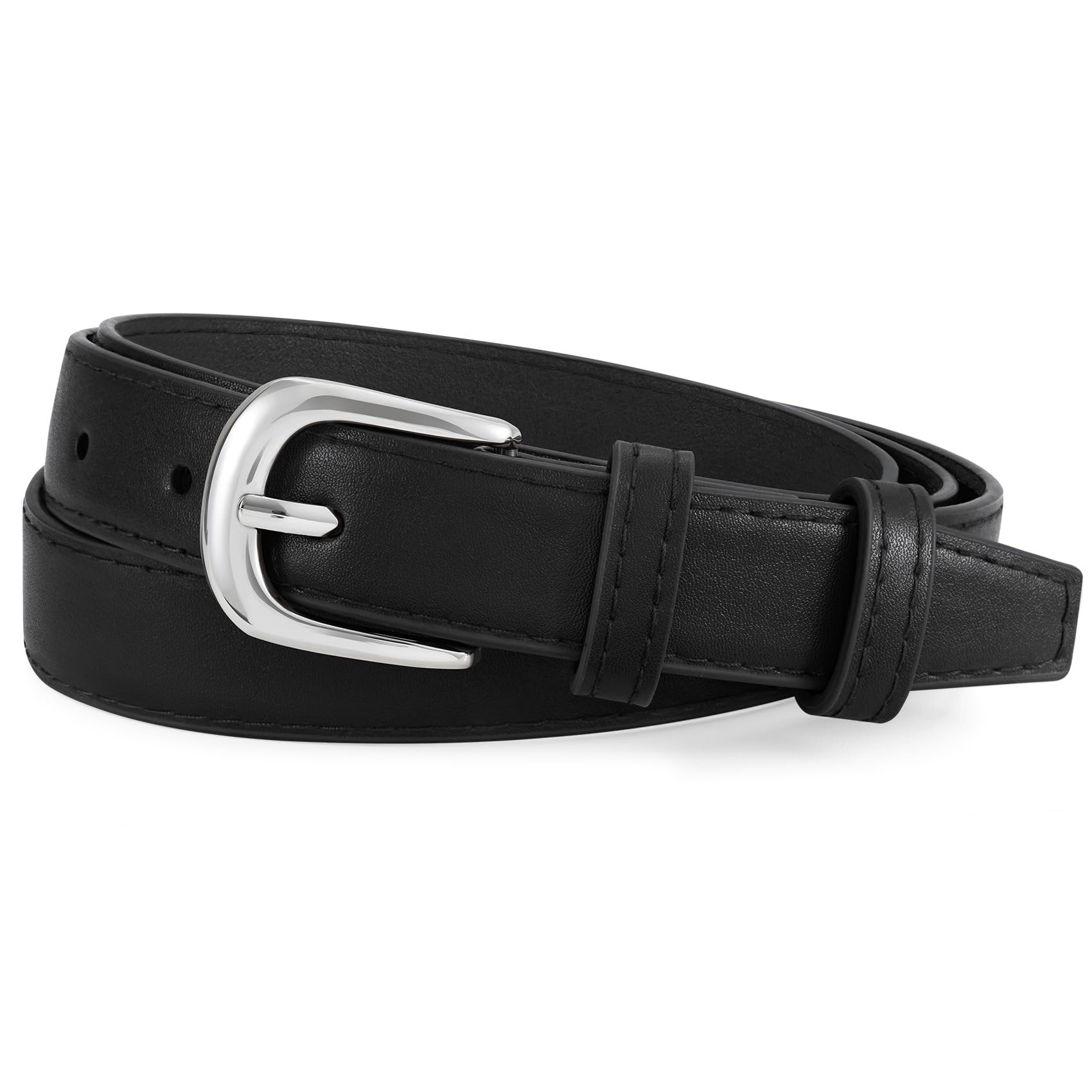 XZQTIVE Casual Leather Thin Belt for Women Fashion Ladies Waist Dress Belt for Jeans Pants with Silver Buckle
