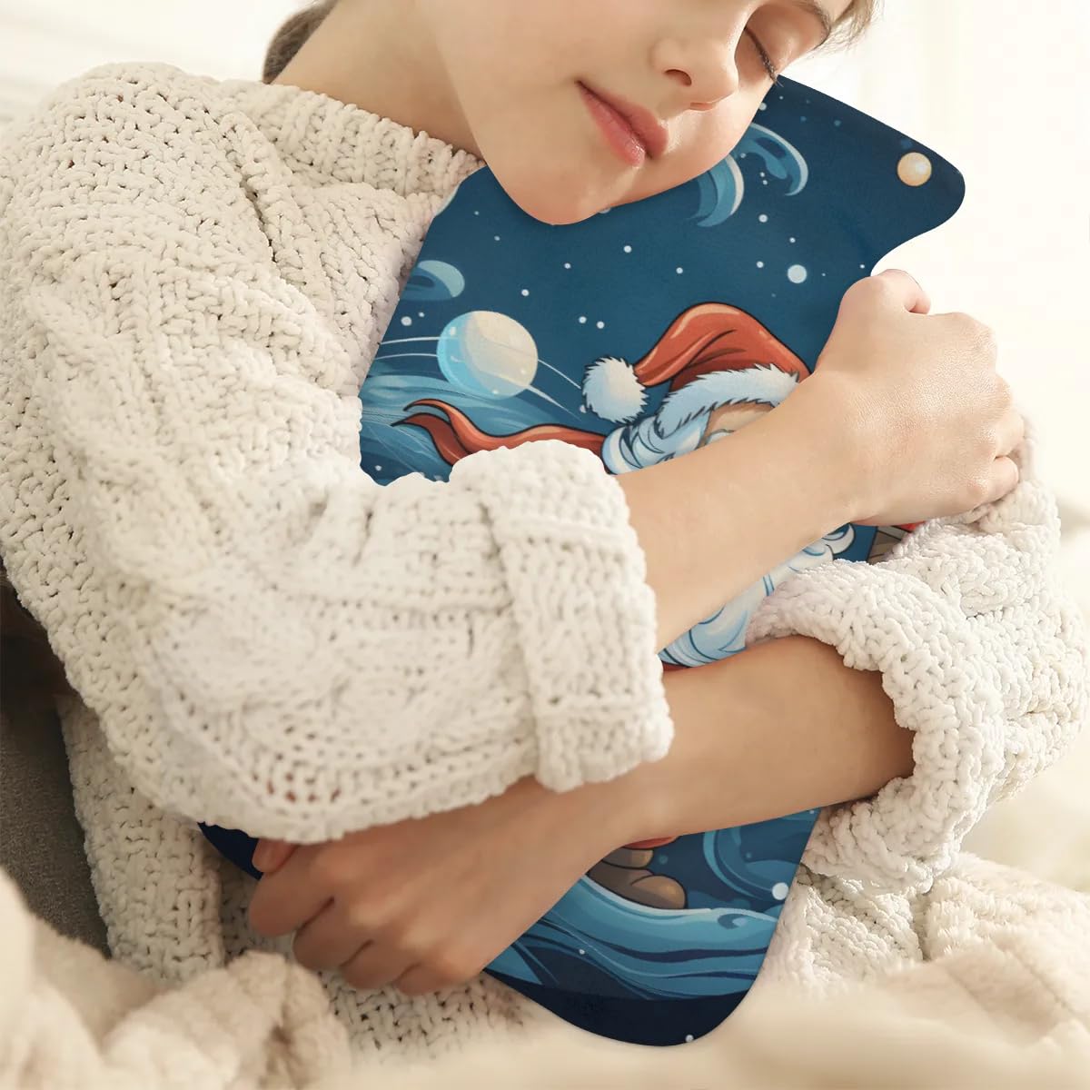 Hot Water Bottle with Soft Cover,2L Fantastic Santa Claus Hot Water Bag for Hot and Cold Compress, Hand Feet Warmer, Cartoon Santa Claus Rubber Hot or Cold Water Bottle Halloween Christmas Decorations