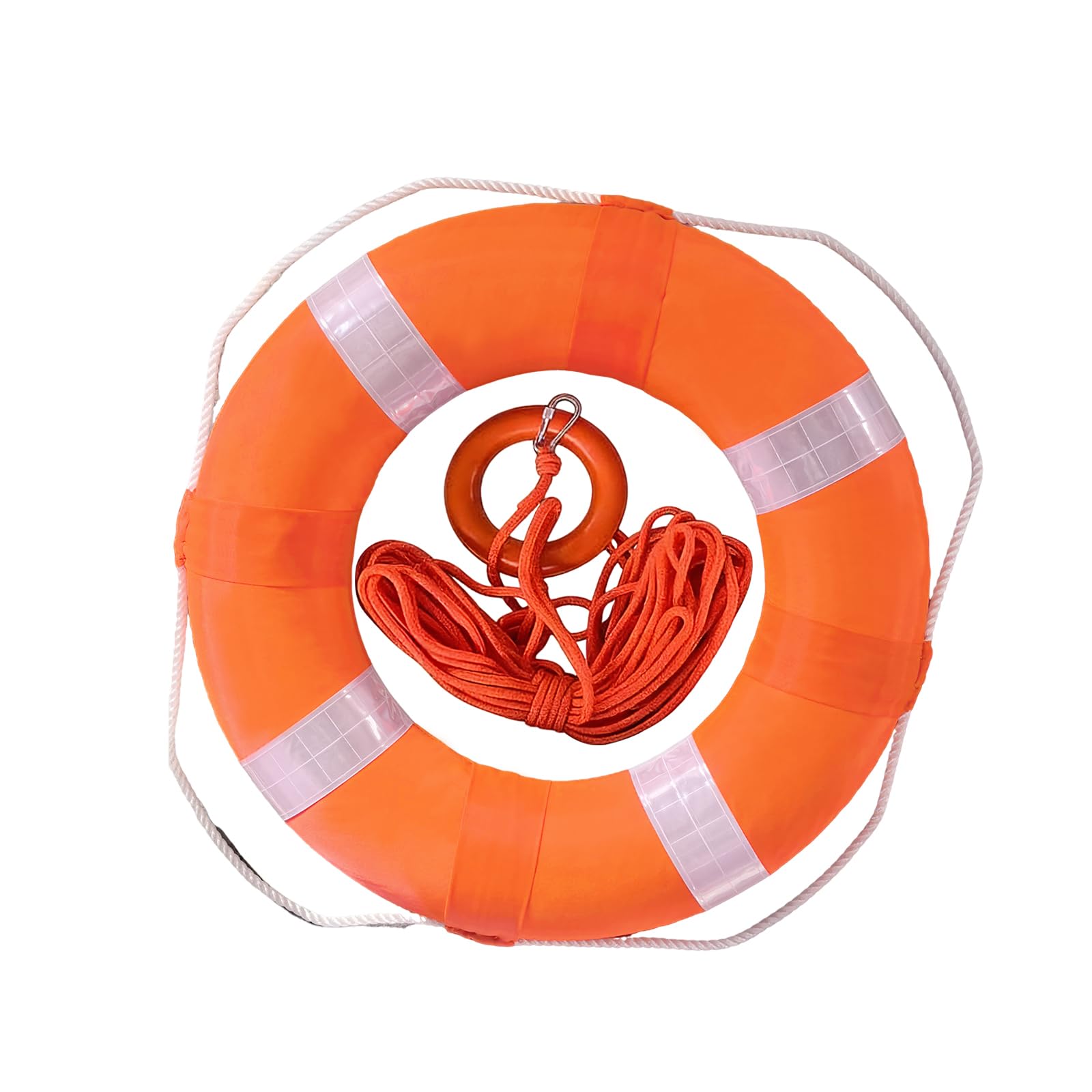 Photo 1 of 20 Inch Pool Safety Foam Life Preserver Throw Ring, Outdoor Throwable Flotation Device Boat Safety Equipment with 30 Meter Floating Lifesaving Rope, Safety Hook, Grip Ring and Reflective Tape