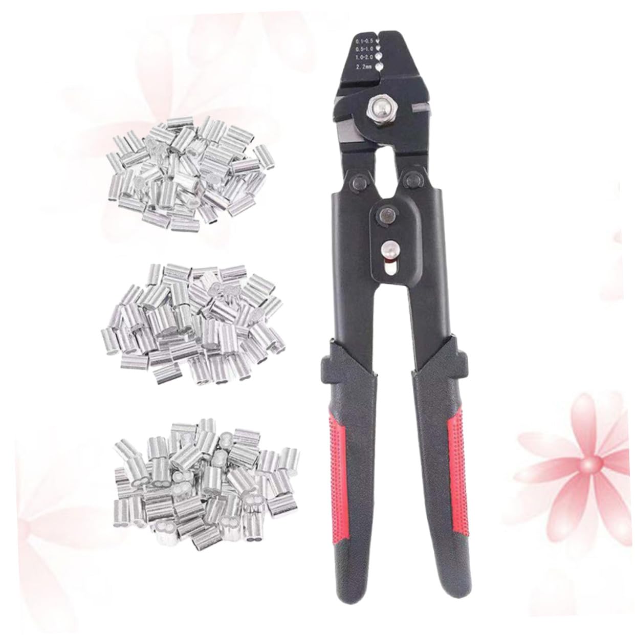 Pinza Crimpatrice per Cavi e 180 Pezzi Manicotti in Alluminio Acciaio al Carbonio con Meccanismo Autobloccante e Impugnatura Antiscivolo per Pesca e Corde