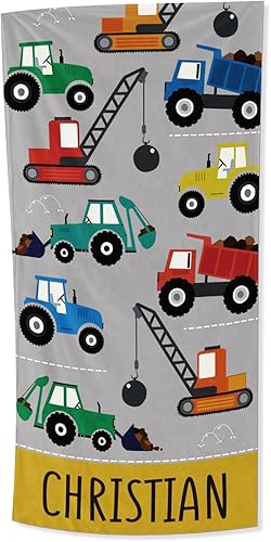 Miniatura 5 de Toalla de playa personalizada para niños, toalla de automóvil de construcción de secado rápido para niño con nombre personalizado, perfecta para la