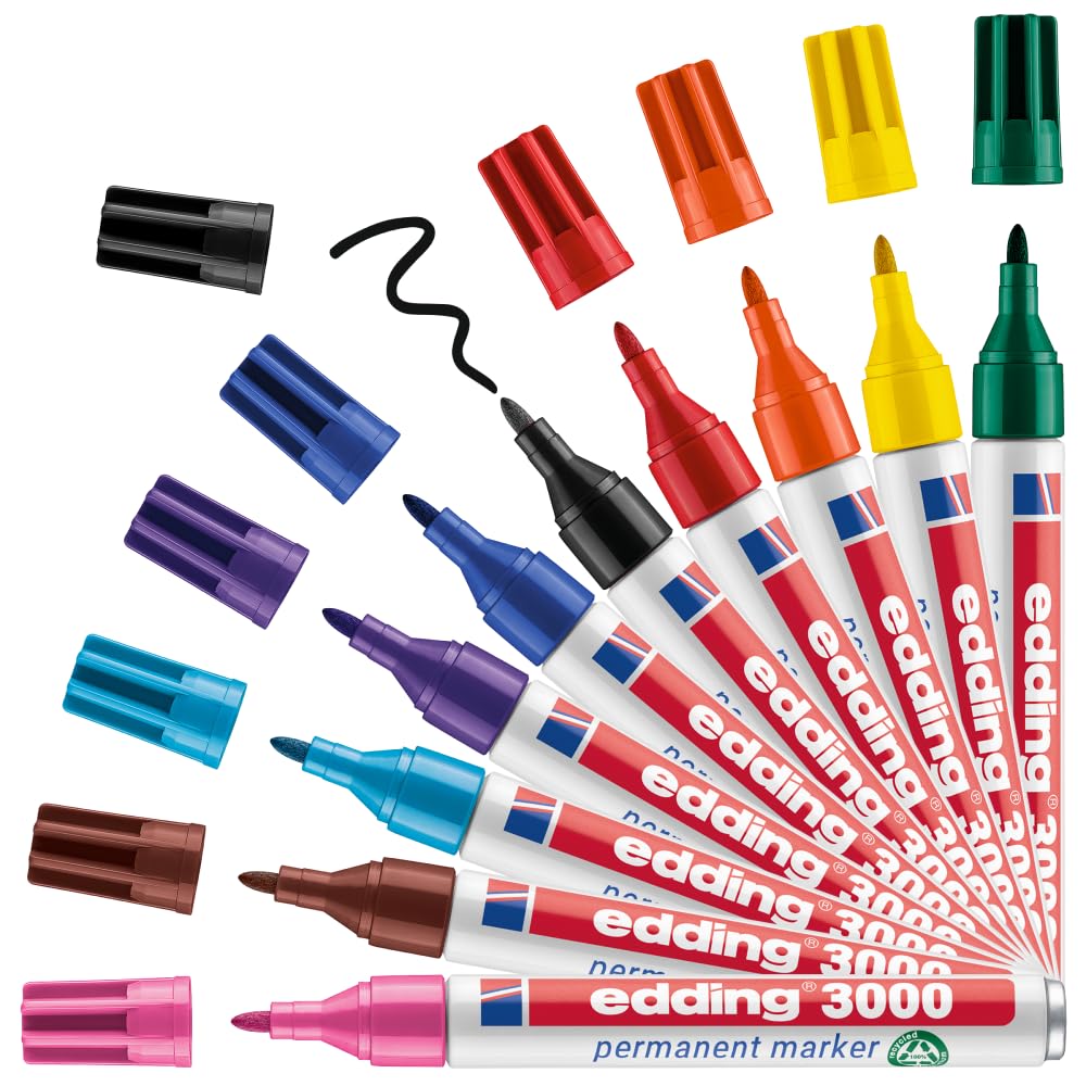 edding 3000 Permanent Marker Folding Box of 10 Assorted Basic