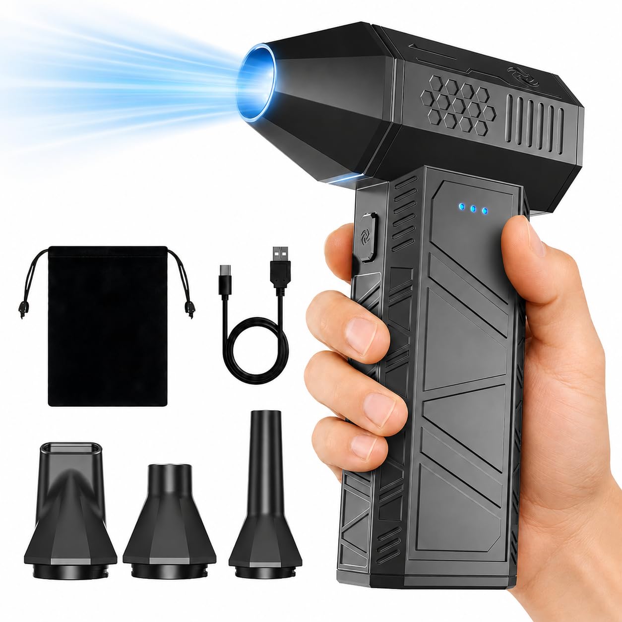 Yoton Soplador de Aire Eléctrico Inalámbrico 110.000 RPM, Reemplaza el Aire Comprimido, Limpiador de Teclado Recargable 3 Velocidades, para PC, Portátil, Cámara, Coche y Exteriores