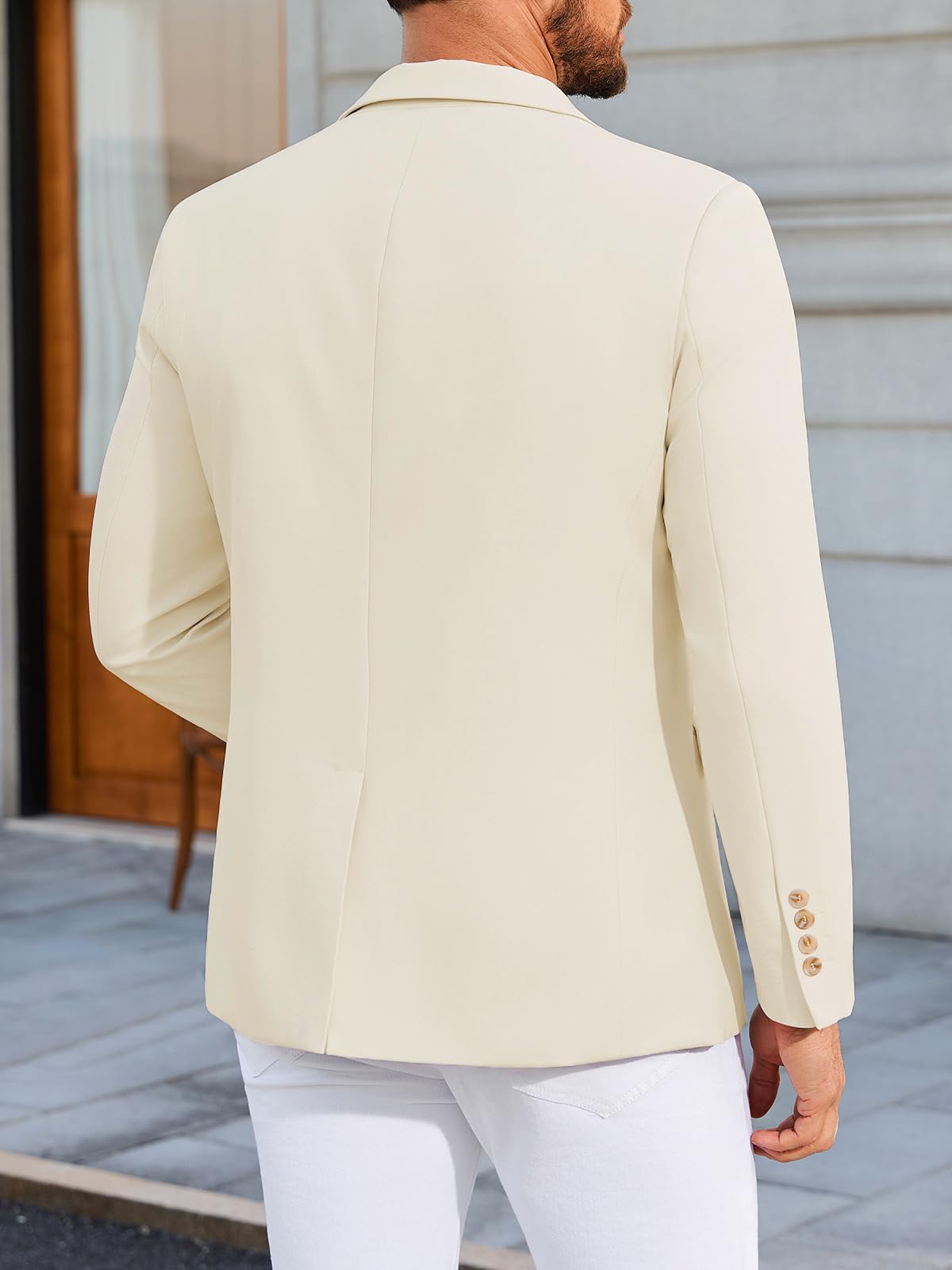 Runcati Sakko Blazer britannique à manches longues pour homme, coupe ajustée, couleur unie, pour affaires, mariage, loisirs