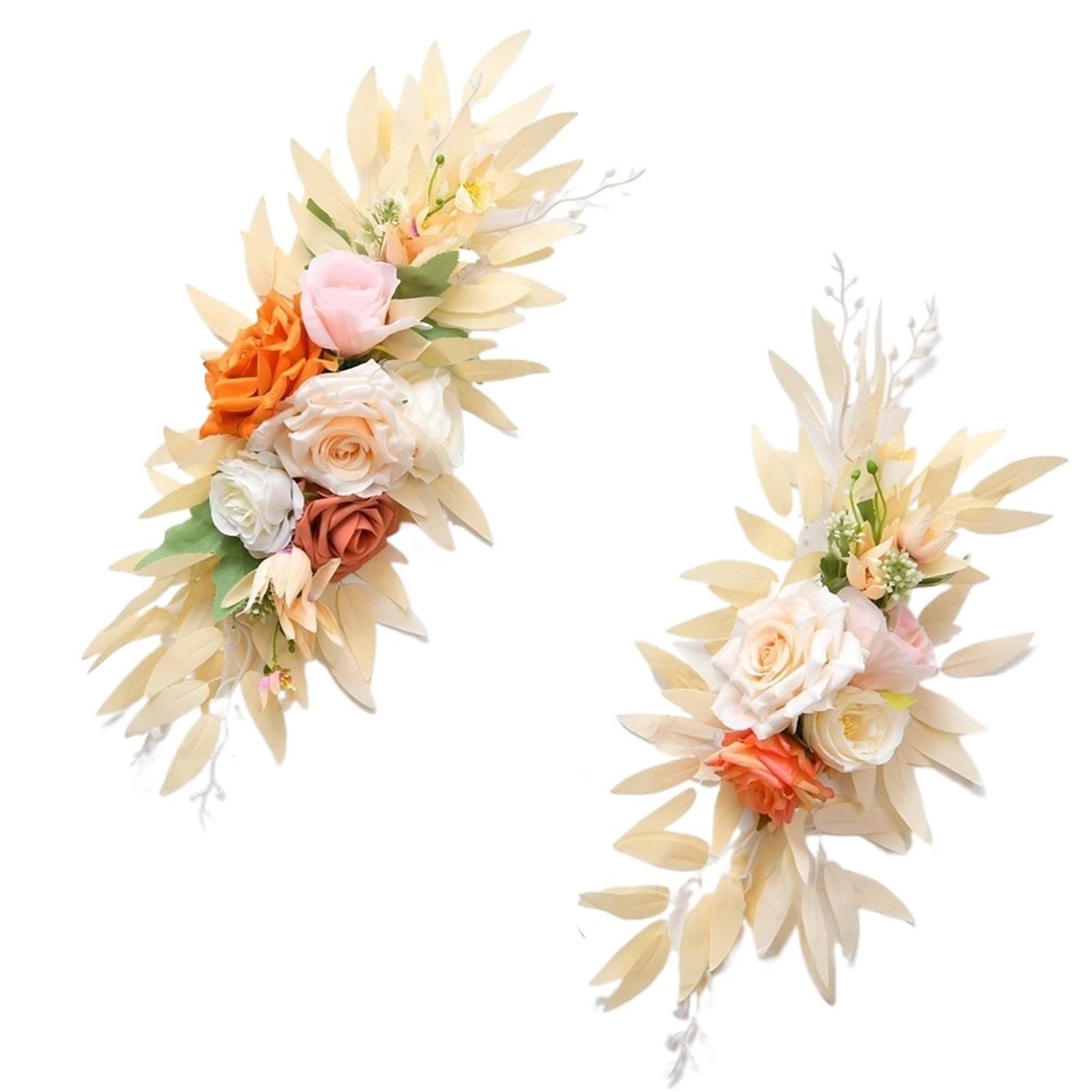 MOHUIED Artificial Floral Swags 2Pcs Boho Artificial Wedding Arch Flowers DIY Eucalyptus Garland Drapes Welcome Sign Floral for Ceremony Backdrop, Fireplace and Door Decor(Apricot)