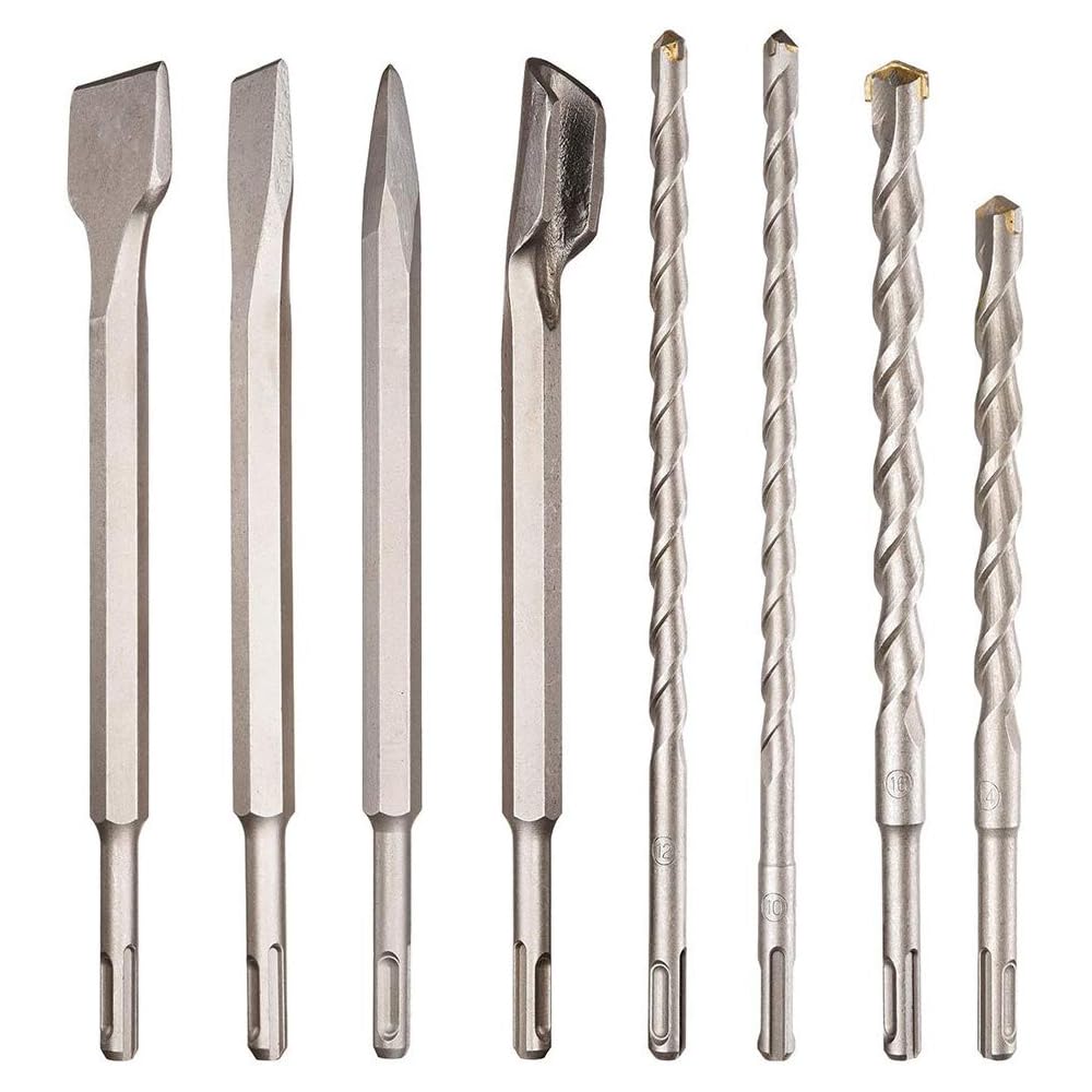 Juego de 17 brocas SDS, juego de brocas de martillo mixto y cincel con estuche de almacenamiento, accesorios de taladro de martillo giratorio para hormigón, azulejos, ladrillo, cemento (azul)