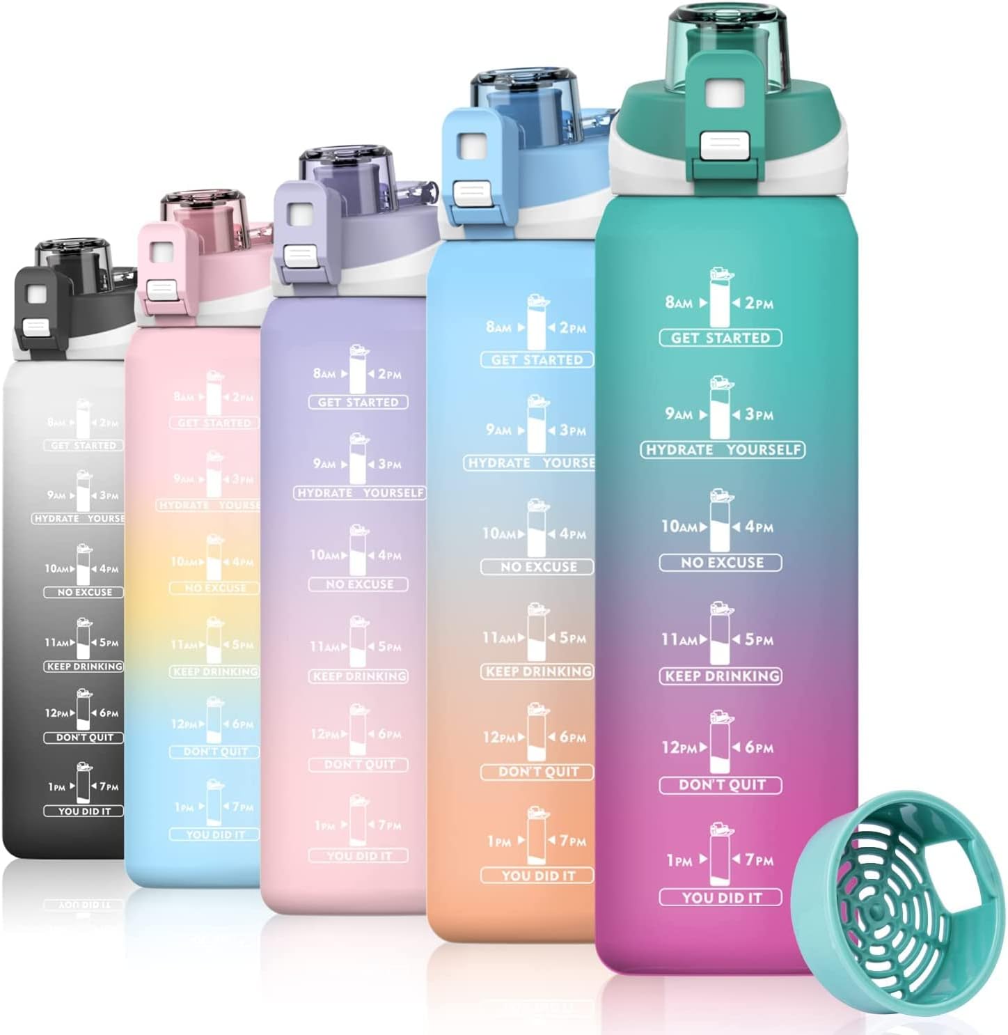 S2C -1L Motivational Water Bottle for Gym & School - Leakproof, BPA-Free, with Time Markers - Perfect for Men, Women & Kids - Hydration Tracker, Inspirational Quotes, Durable Design (GRADIENT PINK)