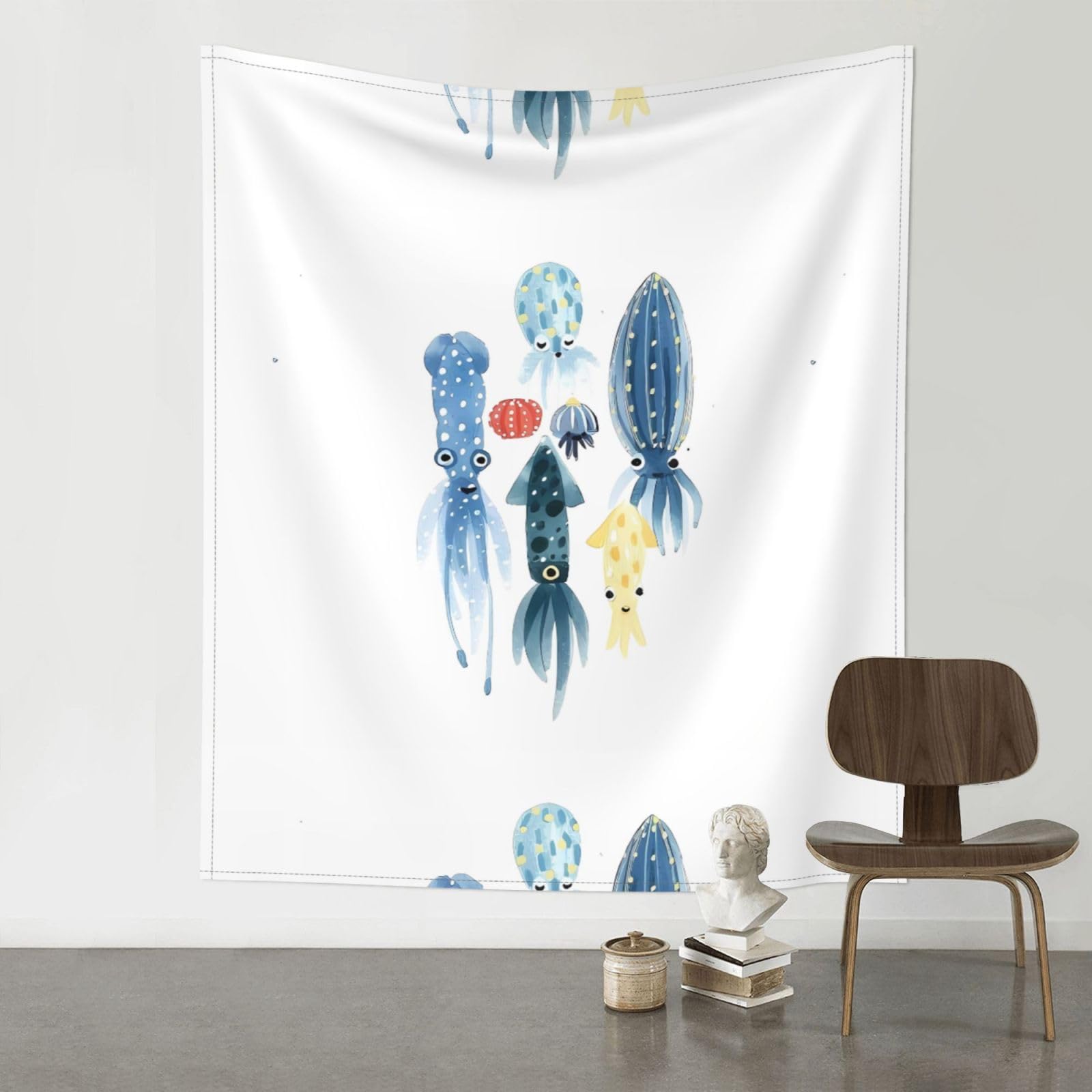 WHJSSF Colorful Squid Octopus Prints Wall Tapestry 60x51in - Boho Decor Throw for Bedroom, Dorm, Picnic & Outdoor Adventures