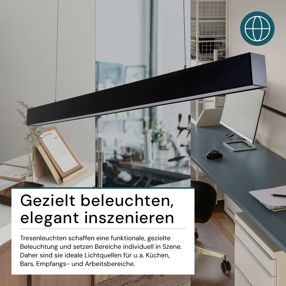 LUXULA LED Pendelleuchte 120 cm Schwarz, 40W 4000lm, 3000-6500K einstellbar, Hängelampe Esstisch Aluminium, Blendarm UGR<23, Deckenlampe Büro Tresenleuchte verknüpfbar, Esszimmerlampe hängend