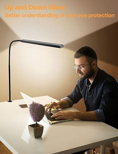 Miniatura 5 de Lámpara LED de escritorio con abrazadera, fuente de luz estéreo 3D y luces de mesa con clip para el cuidado de los ojos, luz de escritorio larga y