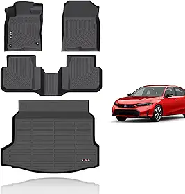 KELCSEECS Tapetes de chão para todos os climas e forro de carga para Honda Civic Hatchback híbrido 2026 2025 (não Sedan) Tapete de porta-malas Honda Civic Hatchback híbrido tapetes acessórios