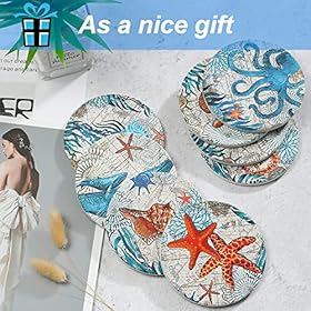 8 Pieces Stone Coasters with Holder for Drinks, Cork Base Ocean Beach Theme Tropical, for Housewarming, Apartment… 614heVTrWkL. SS280
