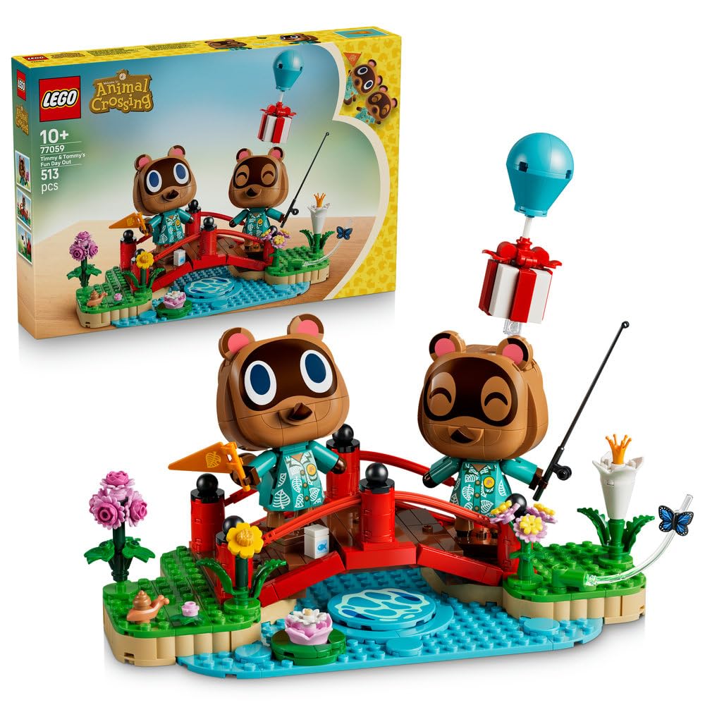 LEGO Animal Crossing Timmy i Tommy na spacerze 77059 | Zabawka gamingowa, zestaw kolekcjonerski, prezent dla fana gry 10+, klocki dla dziewczynek i chłopców, 513 elementów