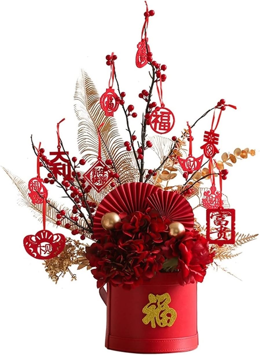 Statues Artificial Simulation Berry Branch Light Luxury Blessing Barrel Living Room Dining Table Decoration for Living Room Office Home Decorative Ornaments