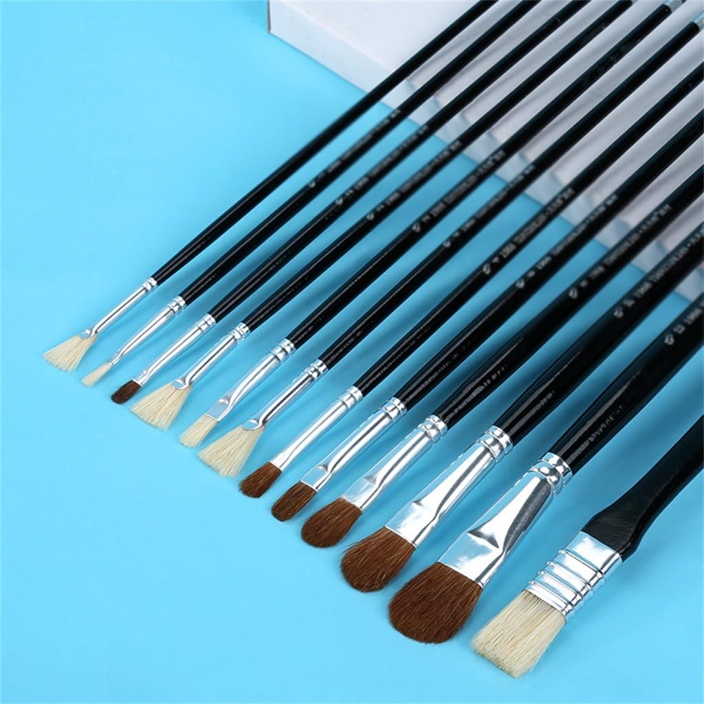 Brush Acrylic Painting Test Set Bristle Wolf Hair Fan-Shaped Flat Peak Tongue Round Painting Brush Set(D)