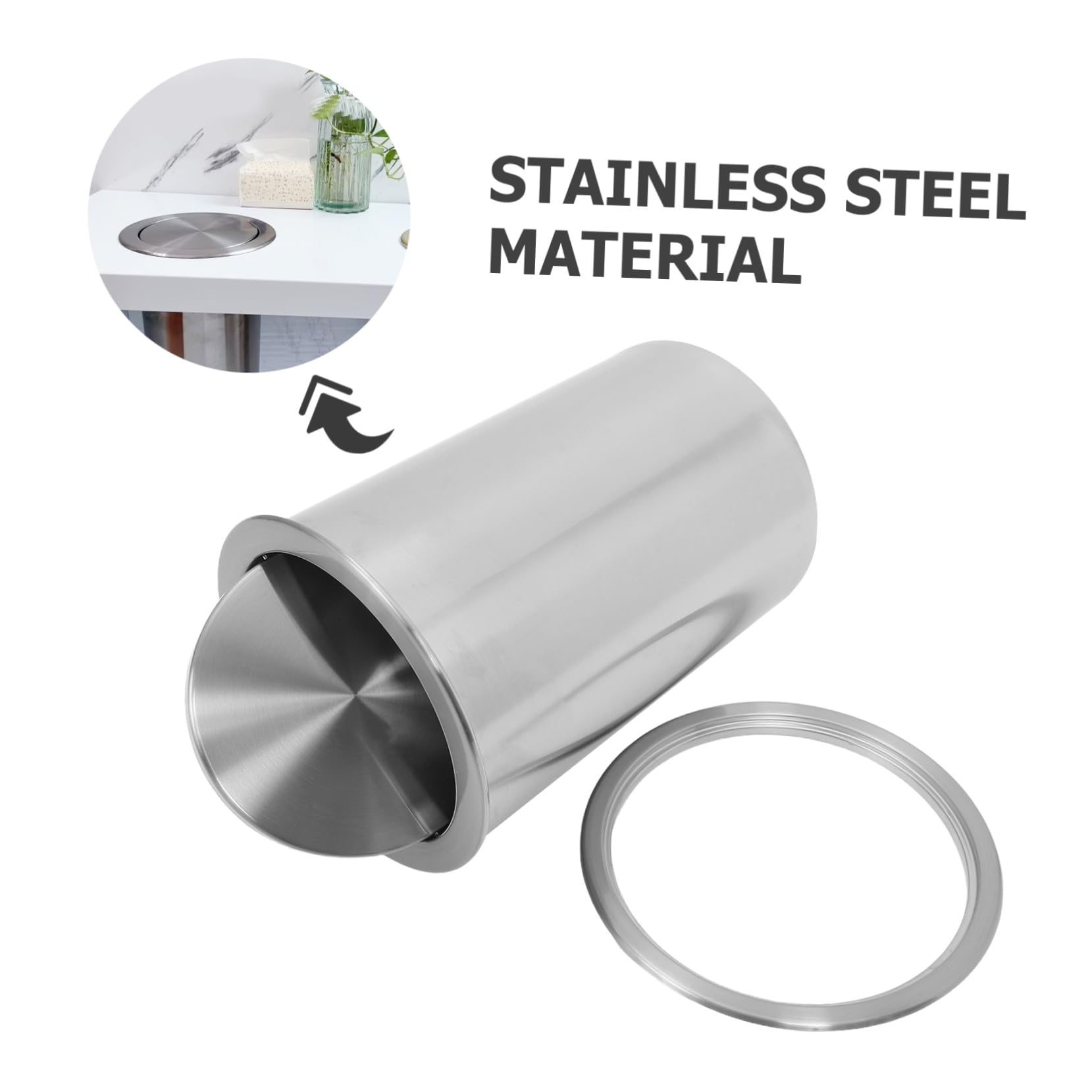STOBAZA Cubo de Basura de Acero Inoxidable Empotrado para Encimera con Tapa Abatible, Diseño Redondo Moderno y Silencioso Adecuado para Baño y Cocina