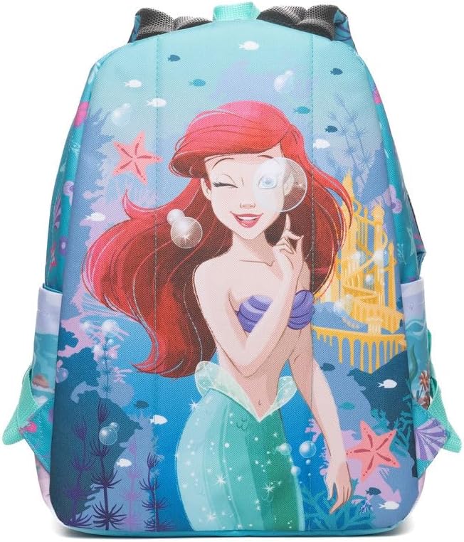 Wondapop Disney Princess Ariel Backpack 16” Girls School Backpack with Laptop Sleeve, Front Pocket & Side Pockets, The Little Mermaid Bookbag for Kids