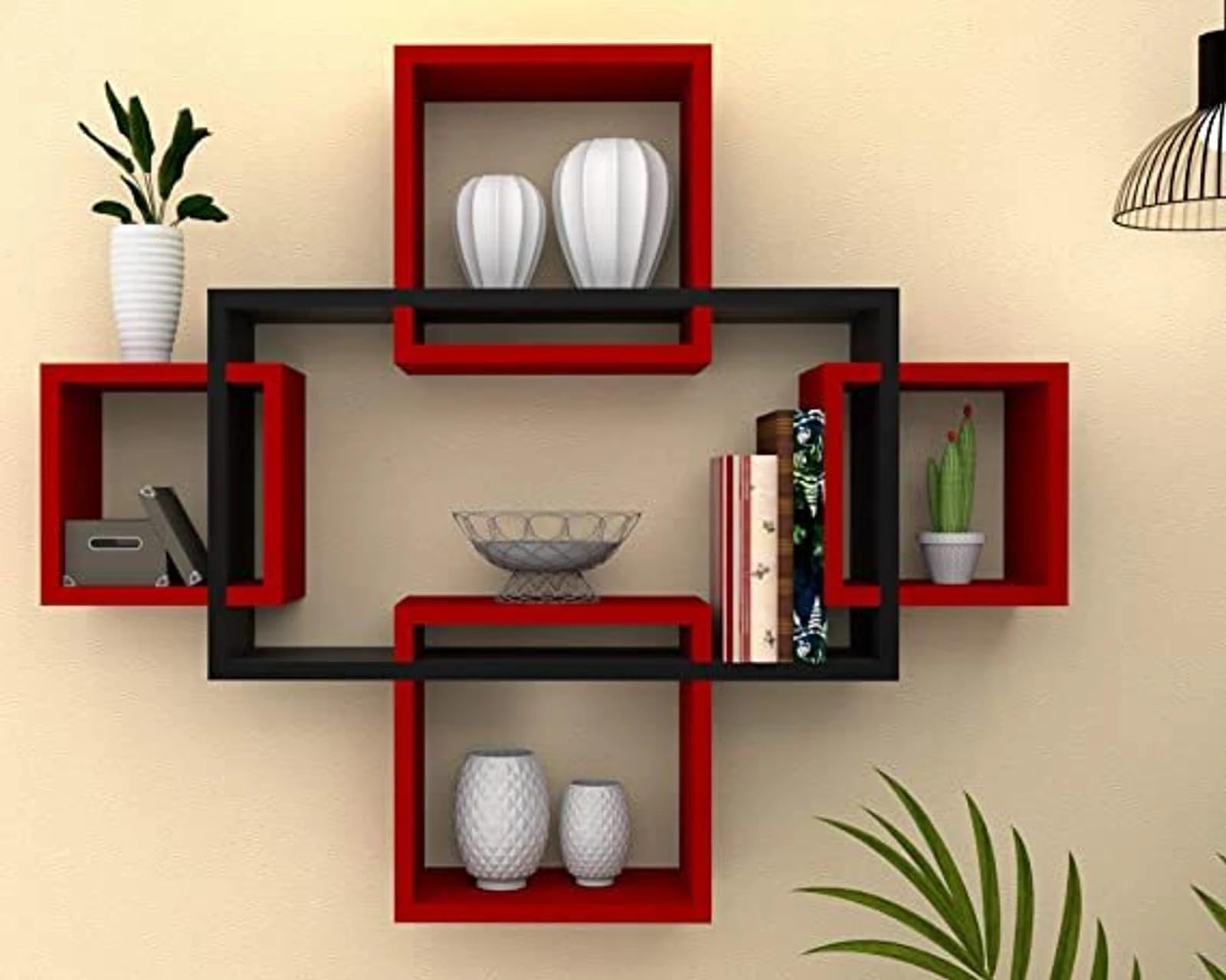 UNIQ Aura 5 Cube wall Shelf (Red & Black) | Modular Design, Wall Mounted, Display Storage, Modern Home Decor, Interlocking Cubes-image-3