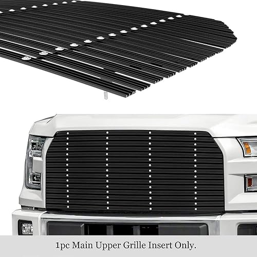 Miniatura 2 de APS Compatible con Ford F-150 2015-2017 sin cámara frontal principal superior aluminio negro ancho 0.787 in canal horizontal con remaches Billet