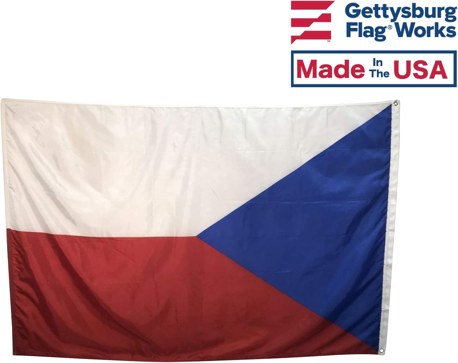 12x18" Czech Republic Boat Flag - Durable and Fade Resistant All Weather Nylon, With Canvas Header and Brass Grommets, 4 Rows of Fly End Stitching, Made in USA