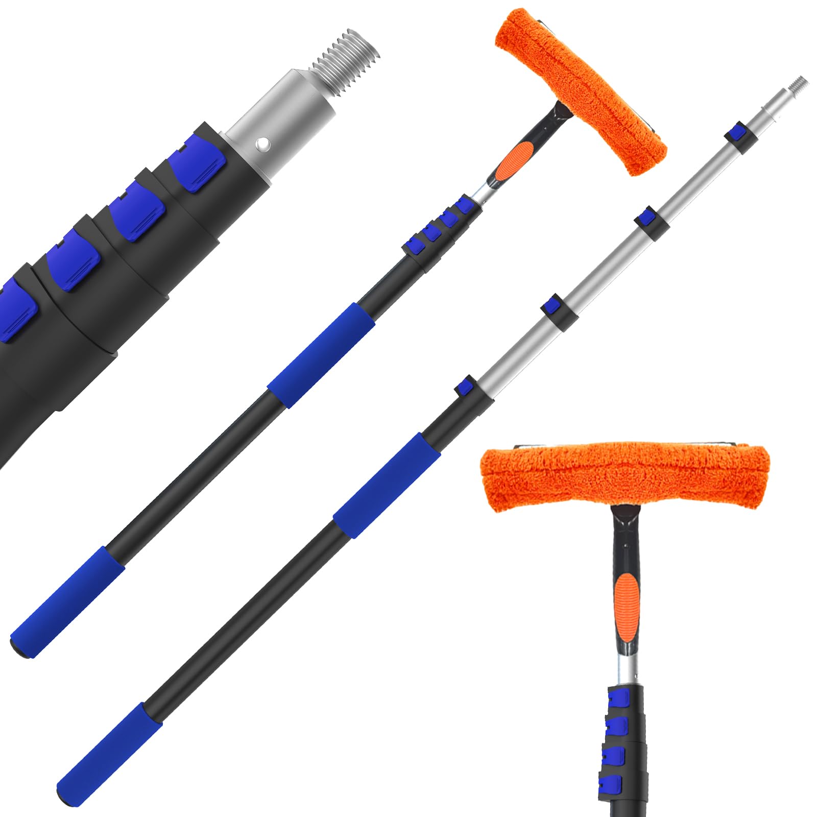 Squeegee for Window Cleaning Kit with 5-19 Foot Telescoping Extension Pole (26+ Foot Reach), 2 in 1 Window Squeegee, Aluminum Telescopic Extension Pole for Window, Car, Shower Glass Door