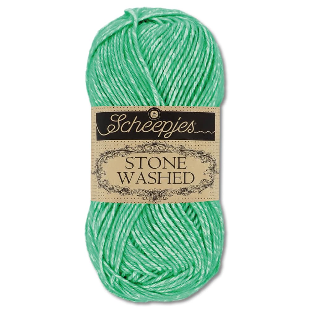 Frida's Wollhaus Scheepjes 50 g Stone Washed Knitting Crochet Silky Soft Wool Yarn 36 Colours (826, Fosterite) — image 1