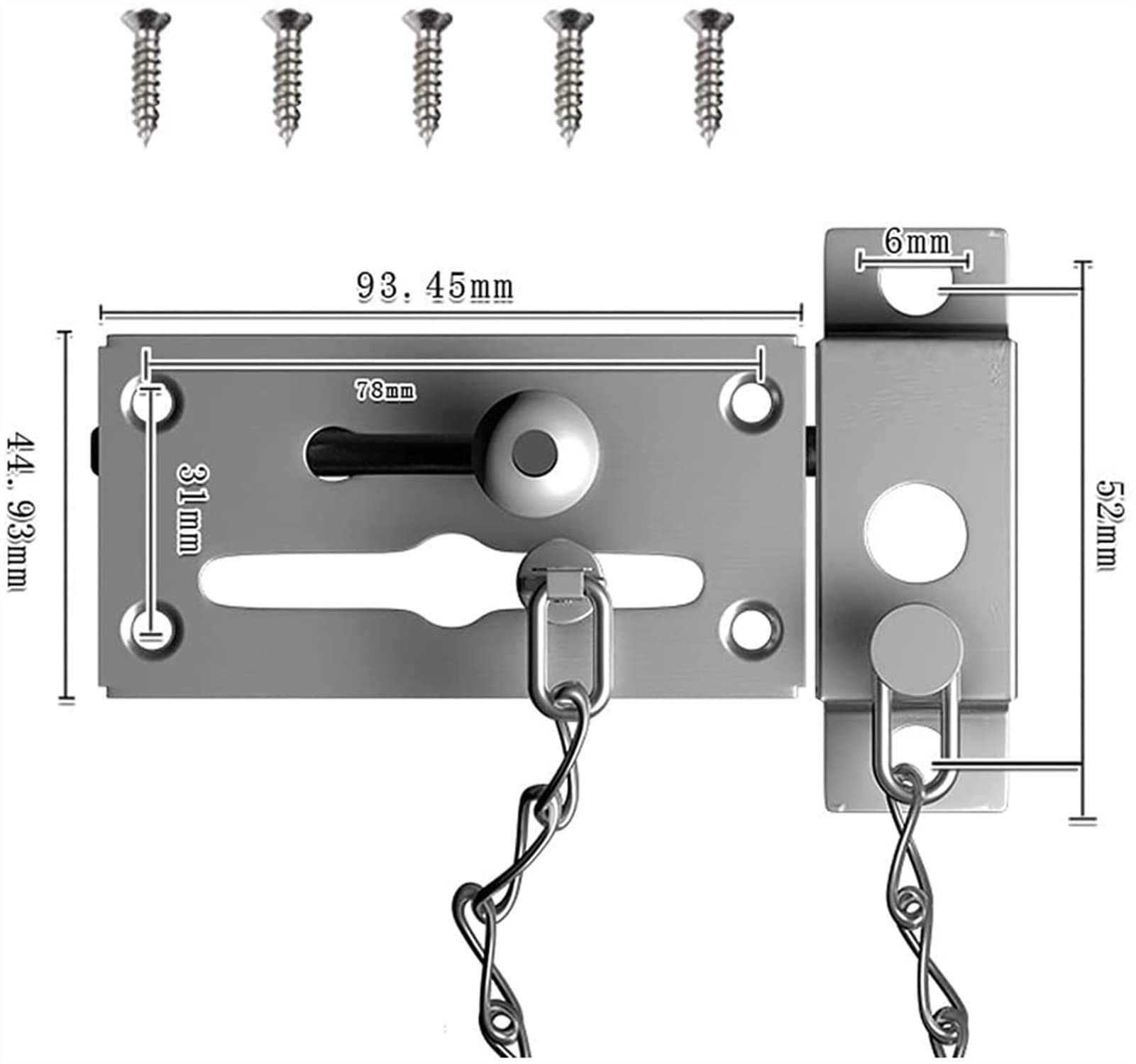 Türkette Verdickter Edelstahlriegel Haushalt mit Kettentürriegel Hotel Doppelzweck-Türschnalle Fette Diebstahlsicherungs-Kettenschlossschnalle(Silver)
